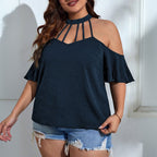 Damen Off-Shoulder Top mit Stehkragen und verspielten Rüschendetails R&B
