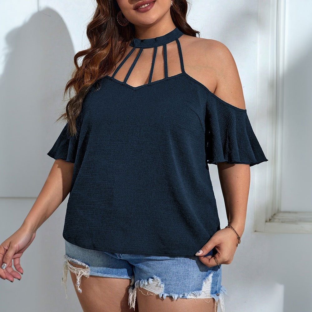 Damen Off-Shoulder Top mit Stehkragen und verspielten Rüschendetails R&B