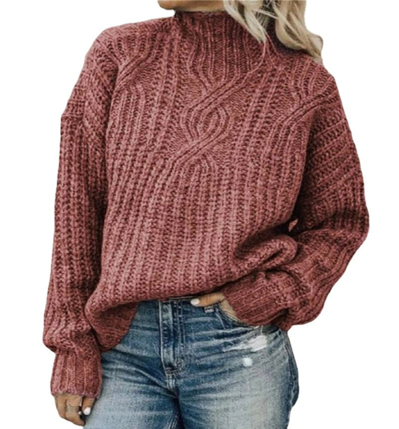 Damen Grobstrickpullover mit hohem Kragen und strukturiertem Design R&B