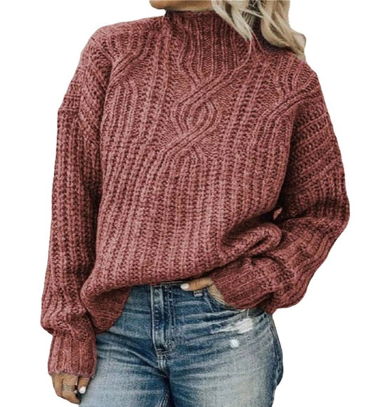 Damen Grobstrickpullover mit hohem Kragen und strukturiertem Design R&B