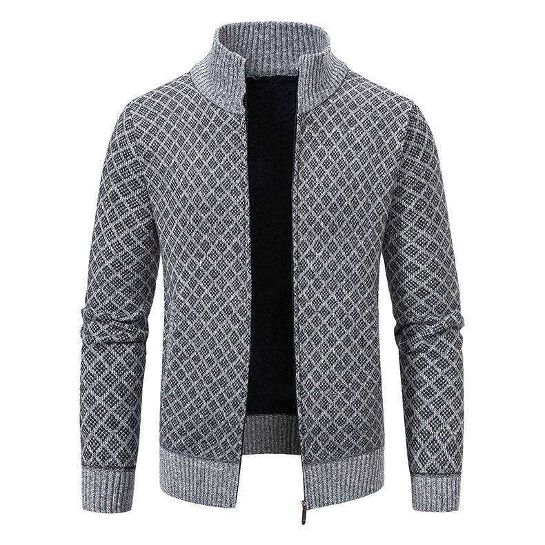 Herren Strickjacke mit modernem Zipper und hochwertigem Muster