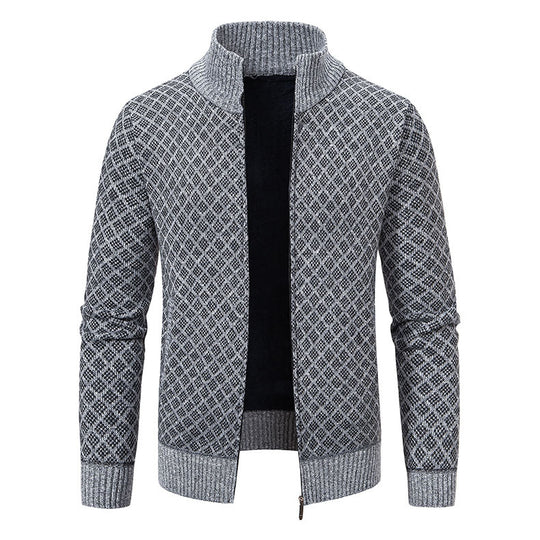 Herren Strickjacke mit modernem Zipper und hochwertigem Muster R&B