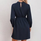 Damen Kleid mit elegantem Kragen und Gummizug R&B