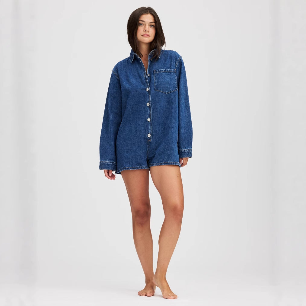 Damen Jeans-Overall mit Kurzarm und praktischen Taschen R&B