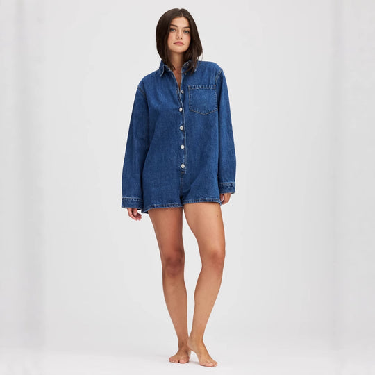 Damen Jeans-Overall mit Kurzarm und praktischen Taschen R&B