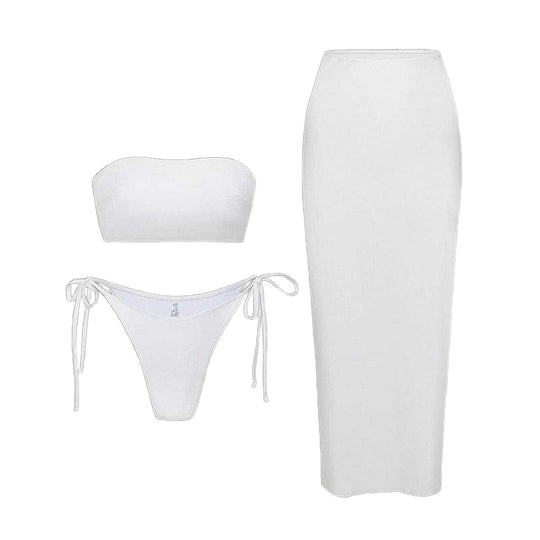 Damen Bikini-Set mit elegantem Bandeau-Oberteil und verspieltem Maxirock R&B