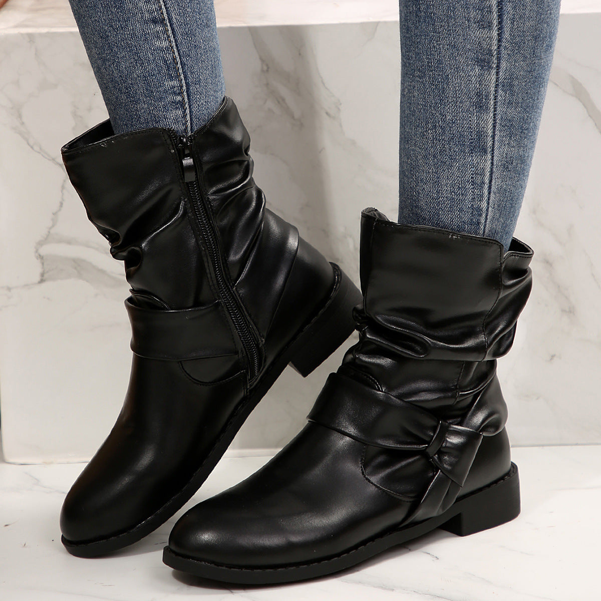 Damen Stiefeletten mit modischem Falten-Design und dekorativem Schleifenverschluss R&B