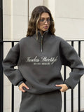 Damen nan oversized Halbzip-Sweatshirt mit hohem Stehkragen und Statement-Print R&B