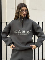 Damen nan oversized Halbzip-Sweatshirt mit hohem Stehkragen und Statement-Print R&B