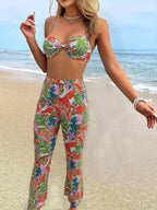 Damen Trendiges Bikini-Set mit Floralprint und weitem Hosenbein R&B