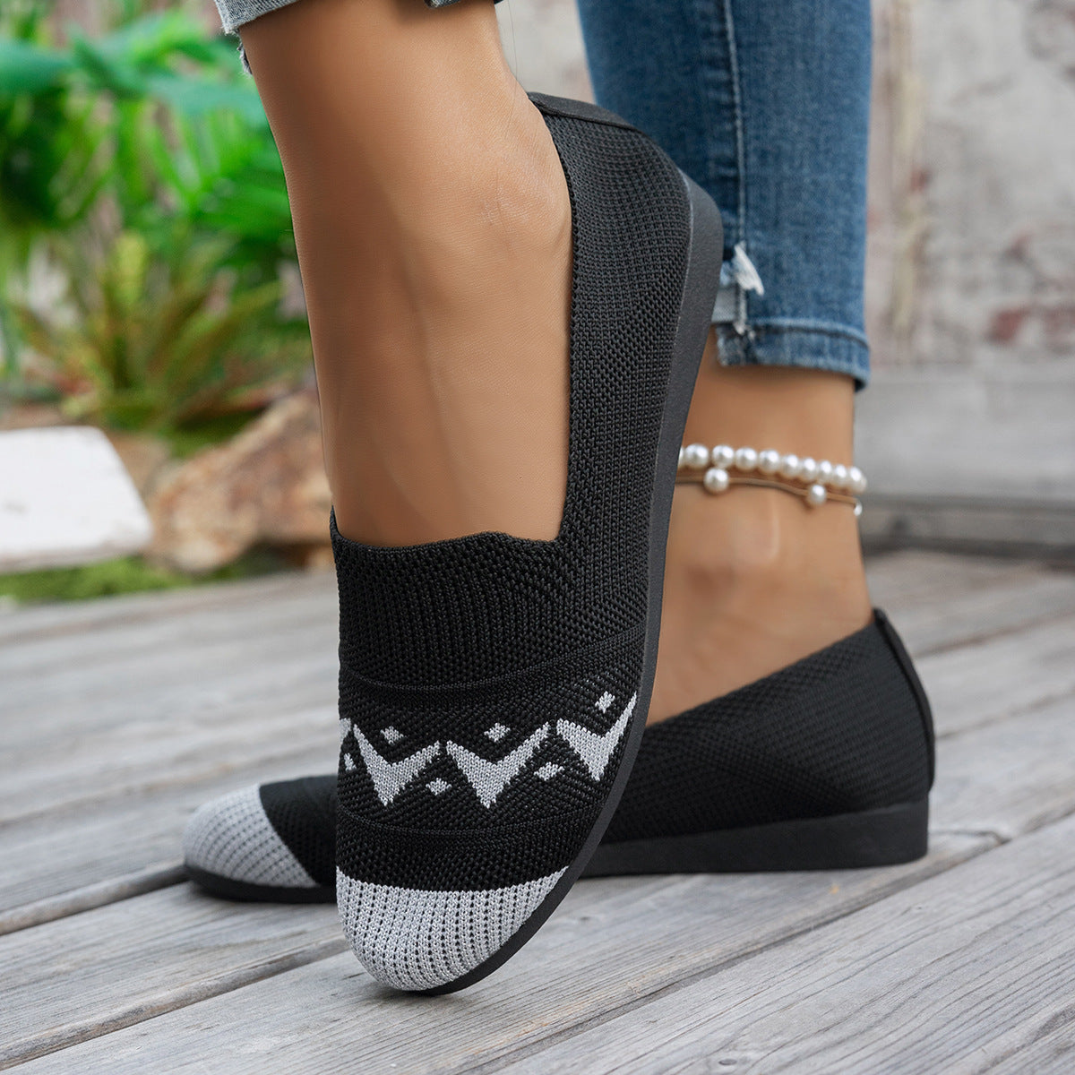 Damen komfortable Slipper mit innovativem Strickdesign R&B