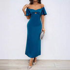 Damen Maxikleid mit schulterfreiem Design und eleganten Rüschendetails R&B