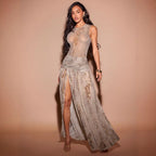 Damen Fließendes Strandkleid mit origineller Raffung und hohem Schlitz R&B