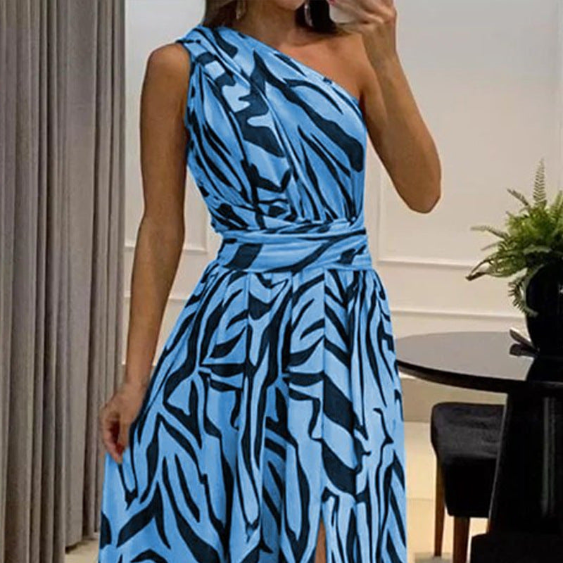 Damen Elegantes Maxikleid mit asymmetrischem Ausschnitt und Schlitz R&B