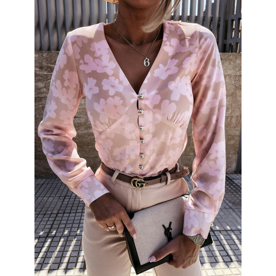 Damen Bluse mit floralem Druck und Knopfleiste R&B