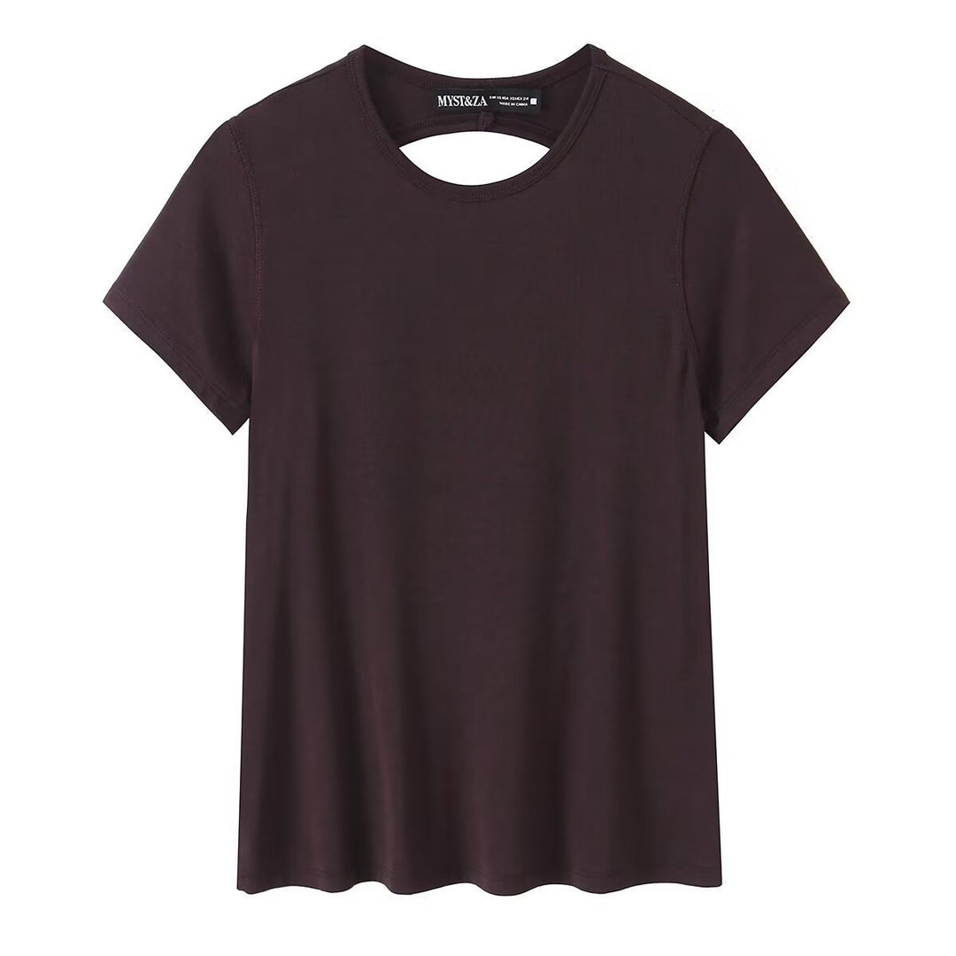 Damen Sportliches T-Shirt mit modischem Rückenausschnitt R&B