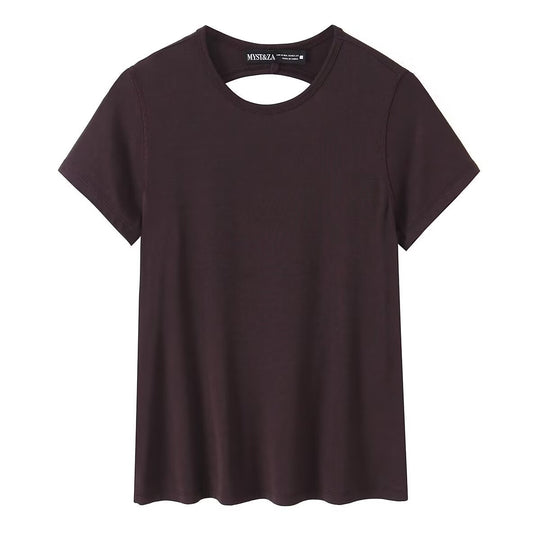 Damen Sportliches T-Shirt mit modischem Rückenausschnitt R&B