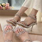 Damen elegante High Heel Sandalen mit funkelndem Strass R&B