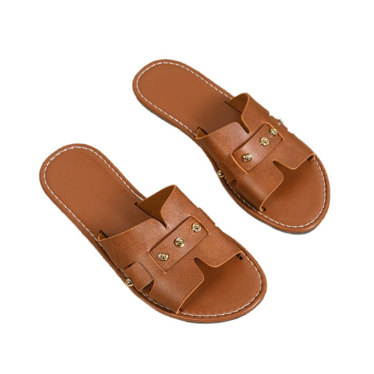 Damen modische Slides mit elegantem Riemendesign und goldenen Akzenten R&B