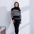 Damen hochwertiger gestreifter Pullover mit Stehkragen R&B