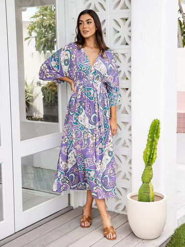 Damen Fließendes Strandkleid mit V-Ausschnitt und seitlichem Schlitz R&B