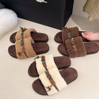 Damen Slipper mit kuscheligem Futter und dekorativer Perlenapplikation EB