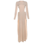 Damen Elegantes Maxikleid mit raffinierten Seitenschlitzen und langen Ärmeln R&B