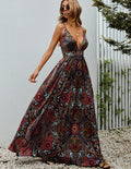 Damen Maxikleid mit tiefem V-Ausschnitt und floralem Muster R&B