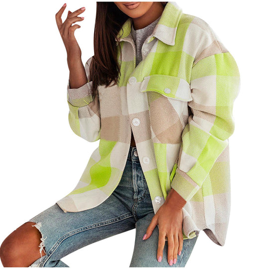 Damen Karierte Überhemdjacke mit Brusttaschen R&B