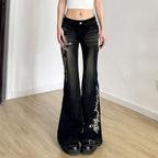 Damen Flared Jeans mit eleganter Blumenstickerei R&B