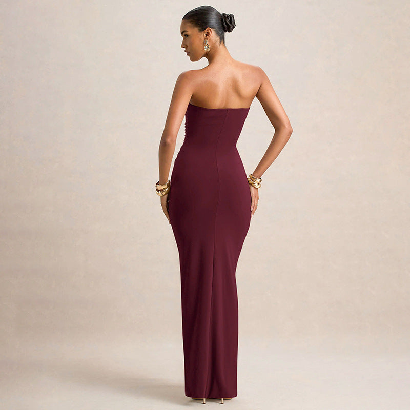 Damen Elegantes und figurbetontes Maxikleid mit Raffungen R&B