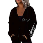 Damen nan oversized Kapuzenjacke mit Reißverschluss, handgeschriR&Bener Typo-Applikation und Kontrast-Eingrifftaschen R&B