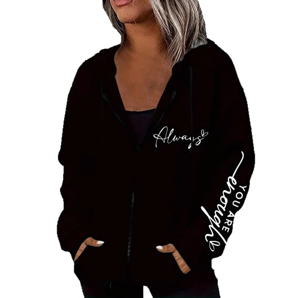 Damen nan oversized Kapuzenjacke mit Reißverschluss, handgeschriR&Bener Typo-Applikation und Kontrast-Eingrifftaschen R&B