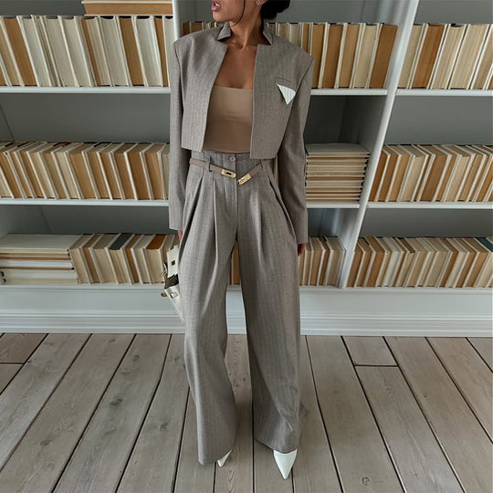 Damen modisches cropped Blazer-Ensemble mit weitem Hosen R&B
