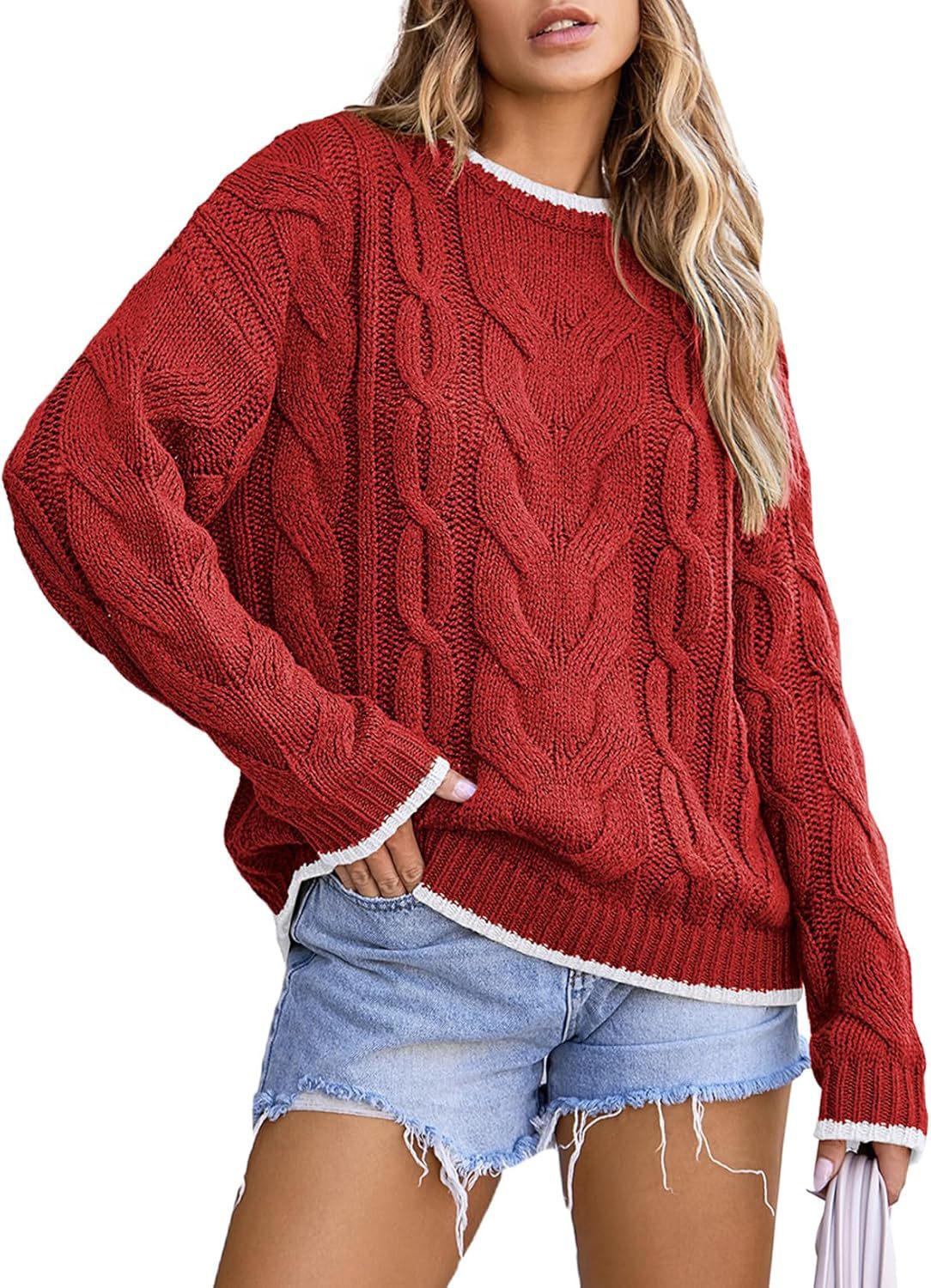 Damen Strickpullover mit grobem Zopfmuster R&B