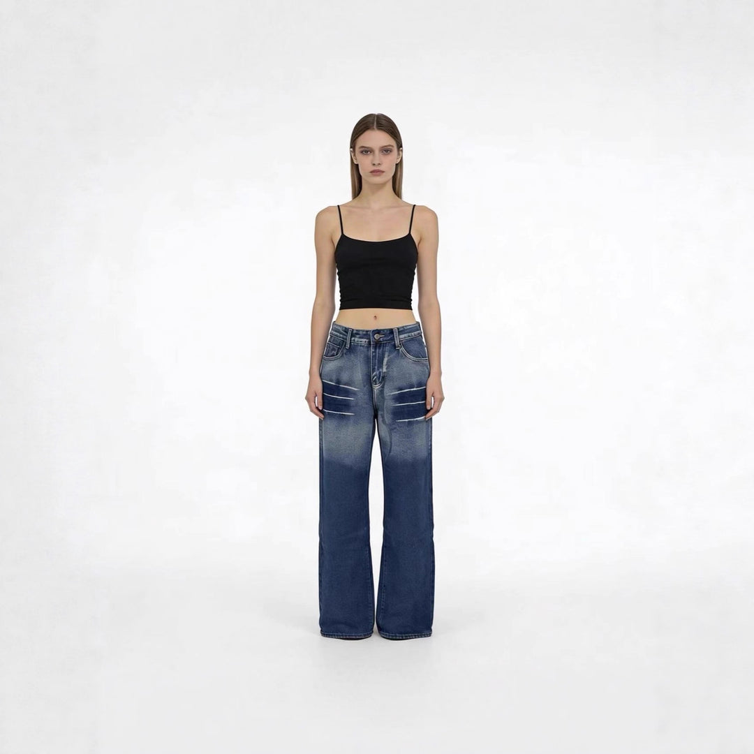 Damen Weite High-Waist Jeans mit Farbverlauf