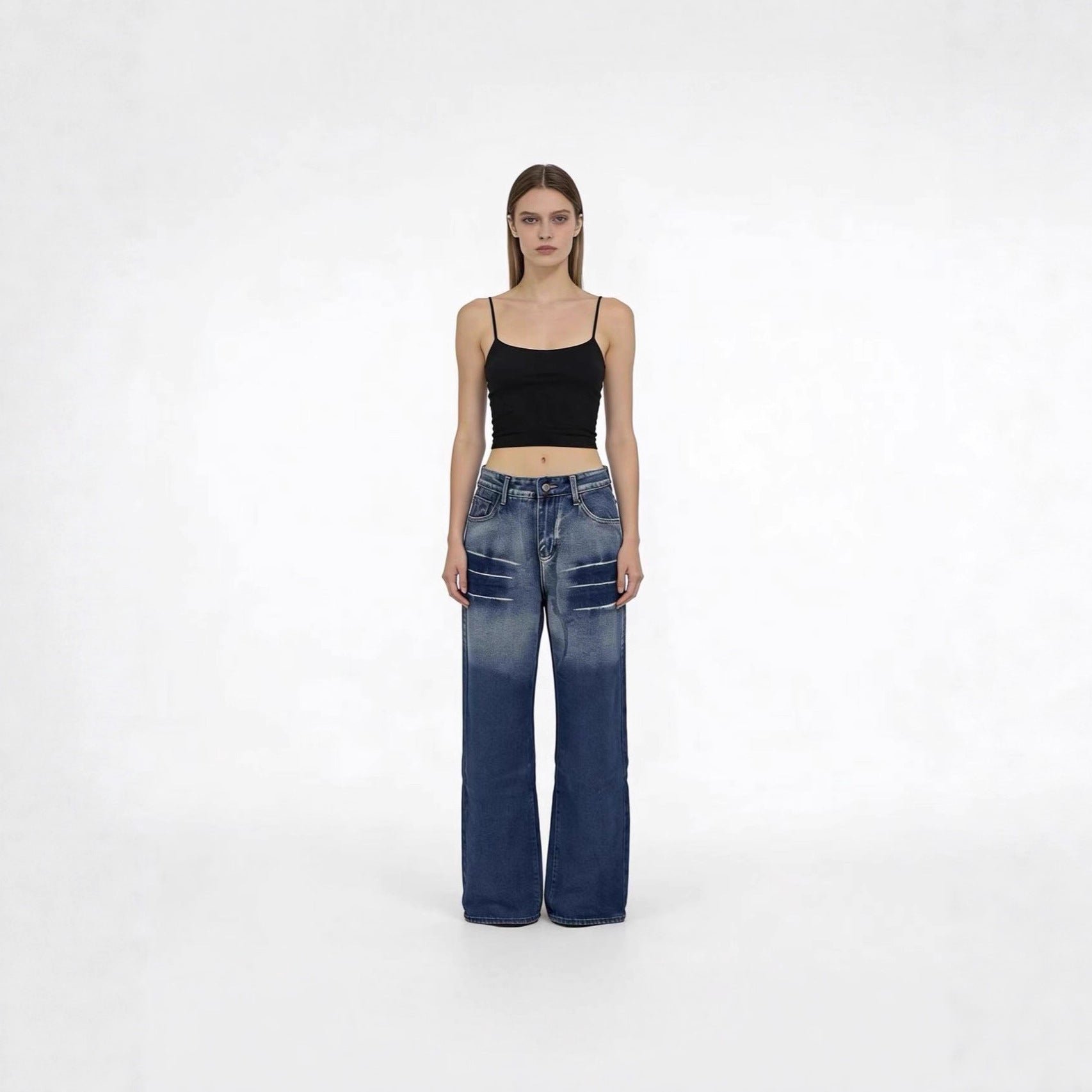 Damen Weite High-Waist Jeans mit Farbverlauf