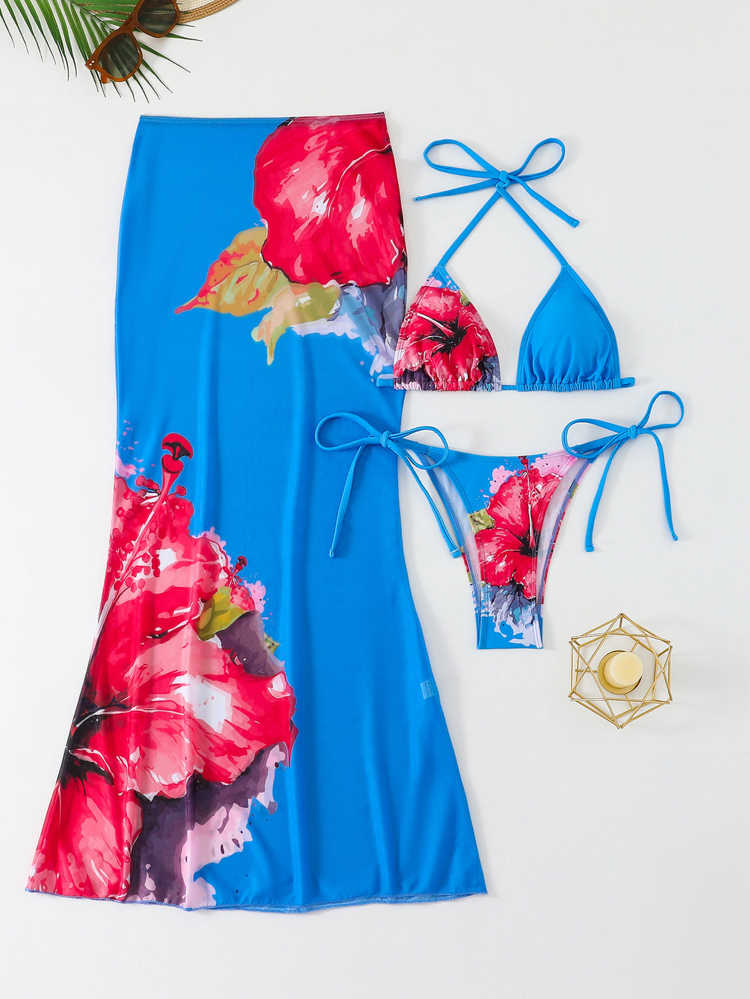 Damen Strandkleid mit blühendem Bikini-Set R&B