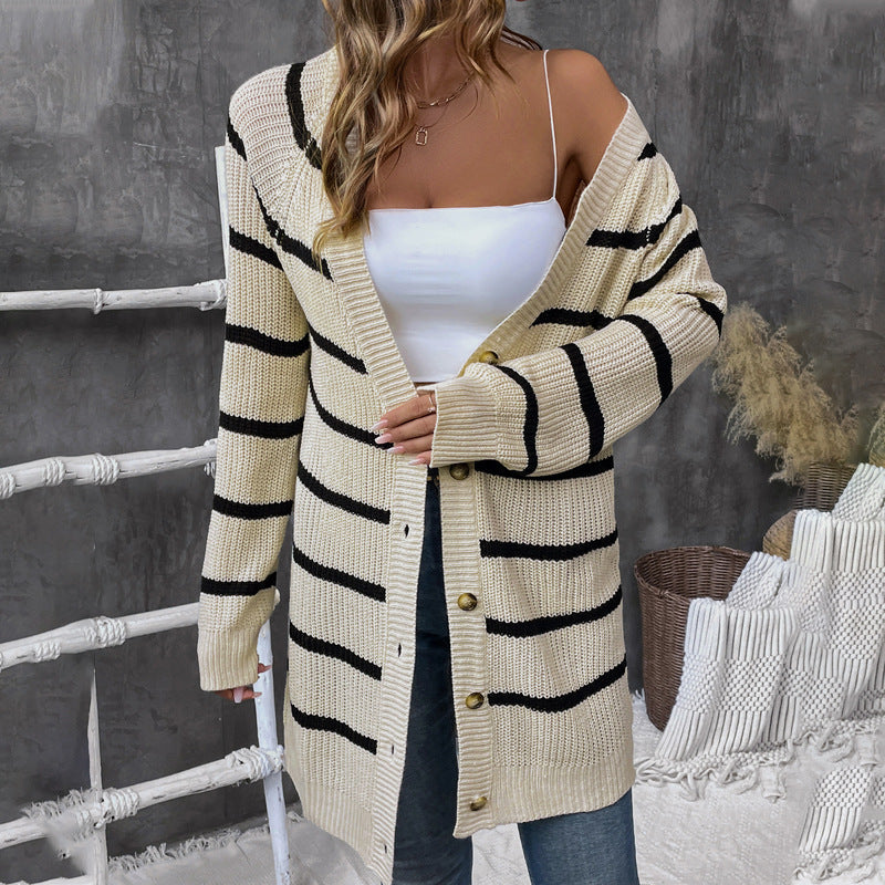 Damen Offene Strickjacke mit Streifenmuster R&B