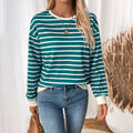 Damen Lässiger Streifenpullover mit elastischen Bündchen und Rundhalsausschnitt