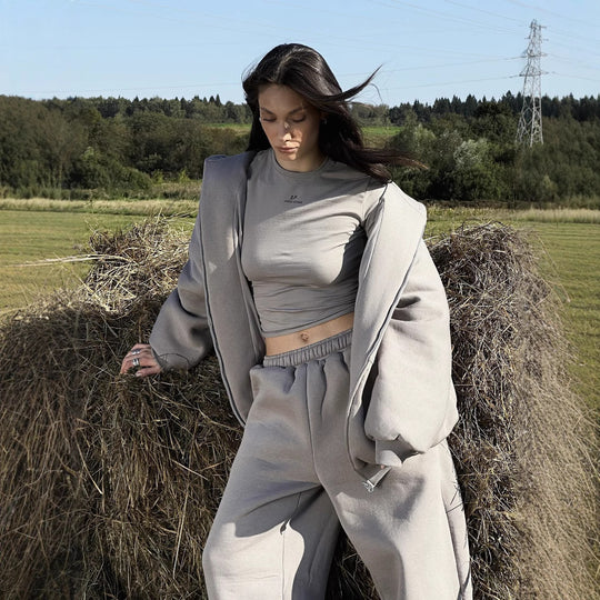 Damen lässige Fleece-Jacke mit hohem Kragen und großzügigen Taschen R&B