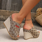 Damen Wedge-Pantoletten mit Denim-Obermaterial und raffiniertem Keilabsatz R&B