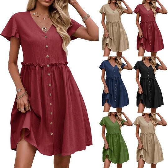 Damen Drehkleid mit Knopfleiste und Taschen R&B
