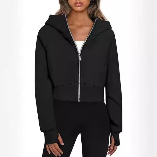 Damen cropped Kapuzenjacke mit Reißverschluss R&B