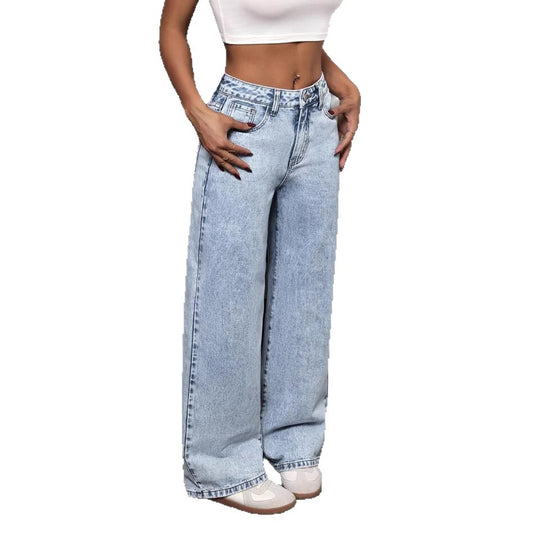 Damen Weite Denim-Jeans im lässigen Schnitt mit hohem Taillenbund R&B