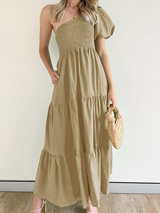 Damen Maxikleid mit asymmetrischem Träger und fließendem Schnitt R&B
