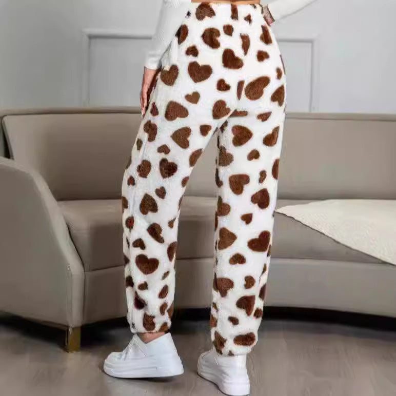Damen kuschelige Fleece-Hose mit Leopardenmuster