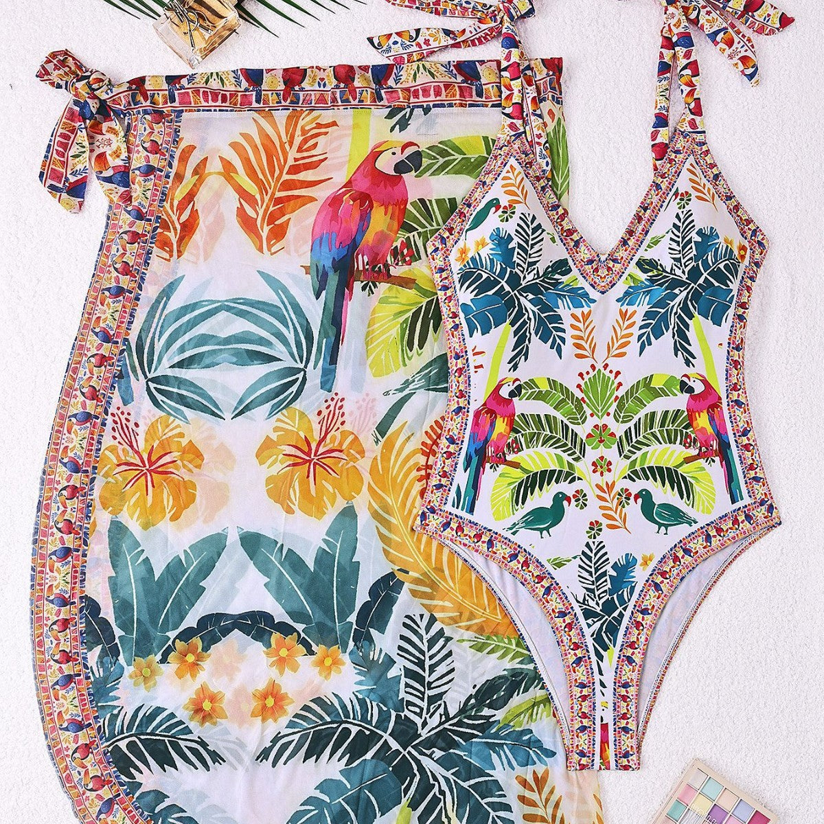 Damen Schwimmkleid mit floralem Design und Überwurf