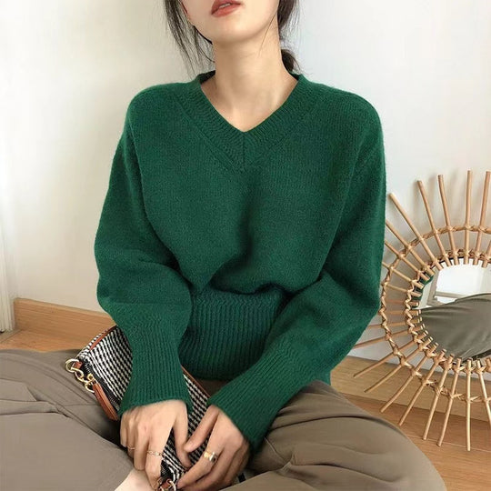 Damen V-Ausschnitt Pullover aus weichem Strick R&B
