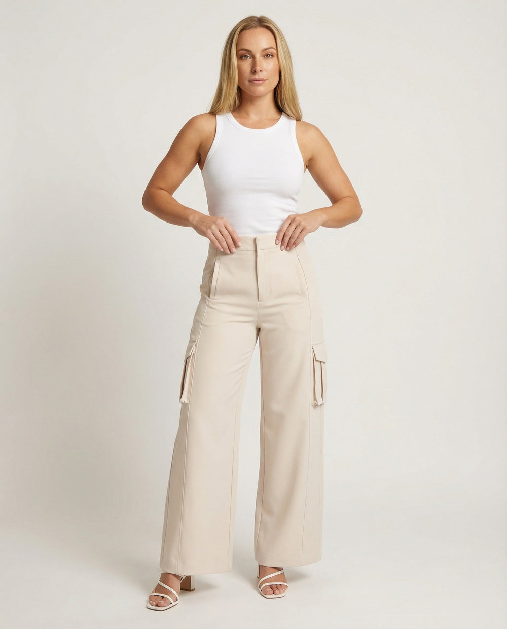 Damen Elegante High-Waist Cargohose mit lässigen Seitentaschen R&B